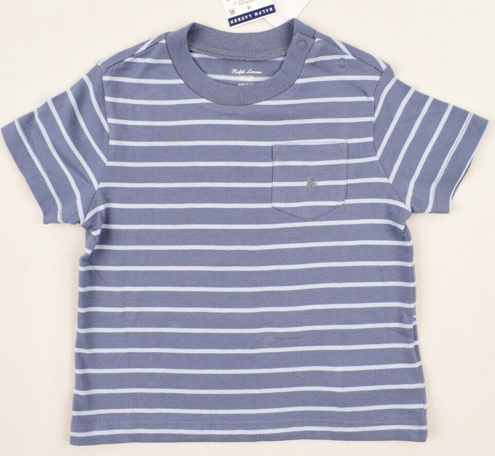 RALPH LAUREN Baby Boys' Crew Neck T-shirt, Blue Striped, 9 m /18 m /24 months