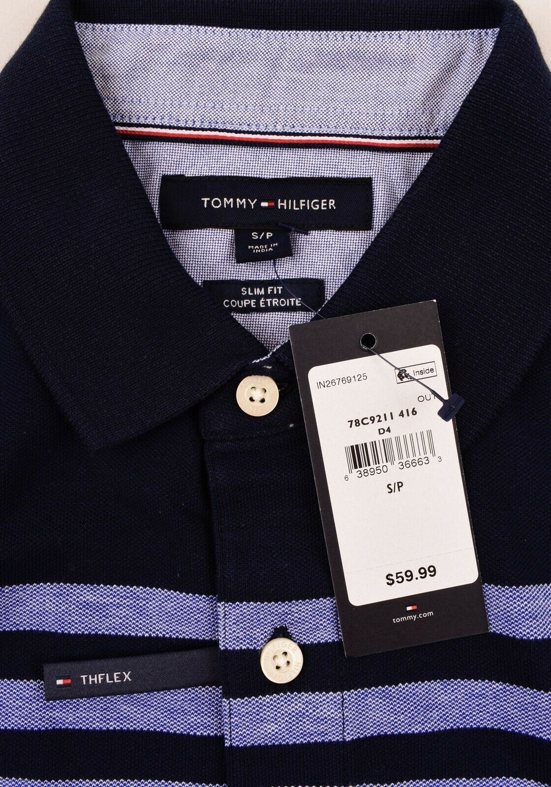 TOMMY HILFIGER Men's TH FLEX Slim Fit Striped Polo Shirt, Blue, size S, size M