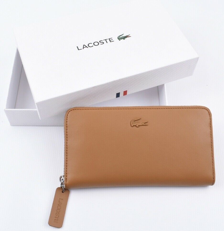 LACOSTE Women's Purse Wallet, Cow Leather, Cashew Colour, Gift Boxed RRP £147