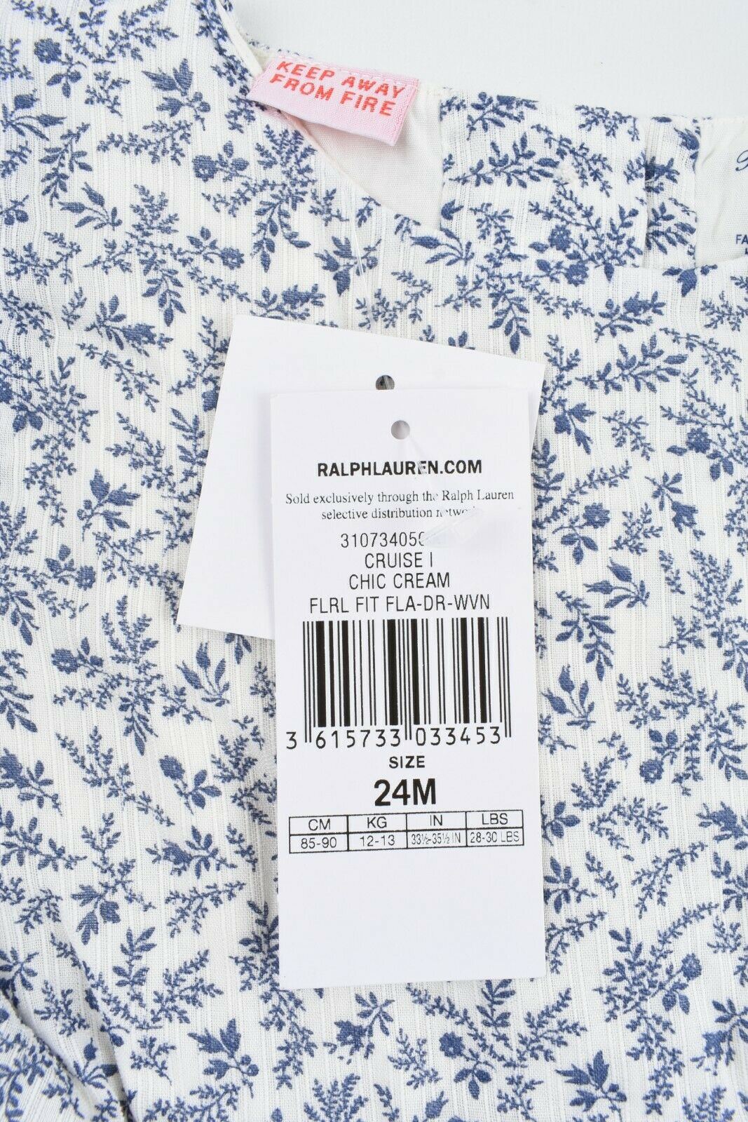 RALPH LAUREN Baby Girls' 2pc Blue Floral Dress & Pants Set, 24 months RRP £89