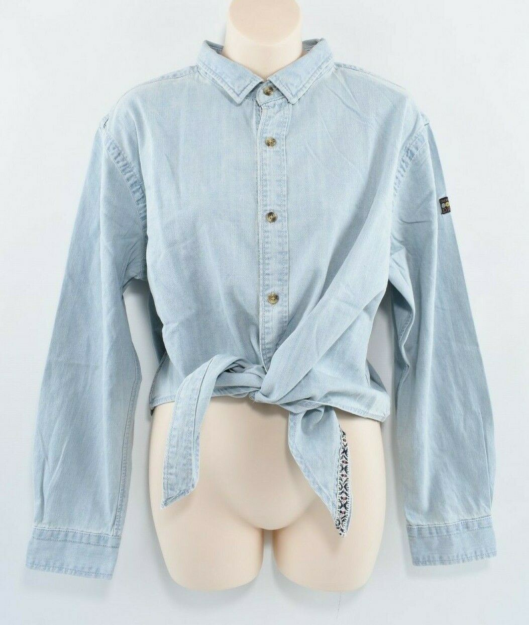 SUPERDRY Women'e DENIM TIE Shirt Top, Geo Sky Blue, size L/UK 14