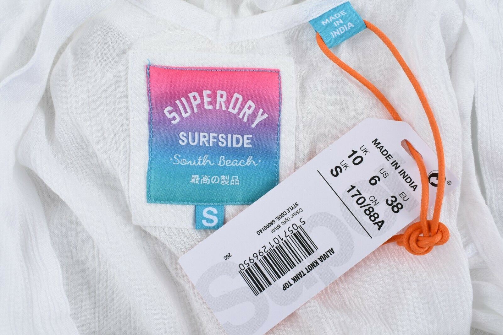 SUPERDRY Women's ALIVIA Knot Tank Top, Optic White, size S / UK 10