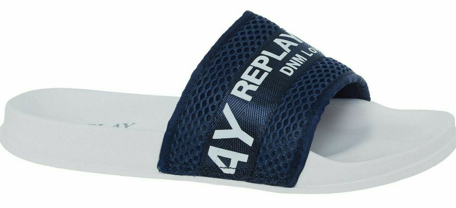 REPLAY Men's MEAD Blue Mesh Sliders Mules, Pool Beach Sandals, UK 11 / EU 45