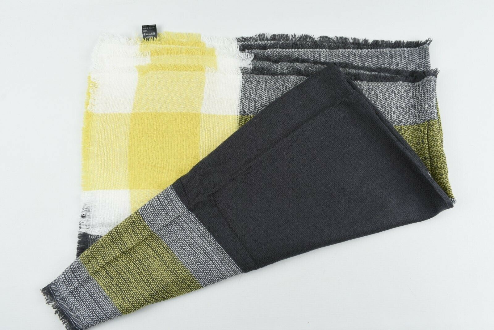 Women's Large Yellow Grey and White Shawl Scarf, Wool Blend (10% wool)
