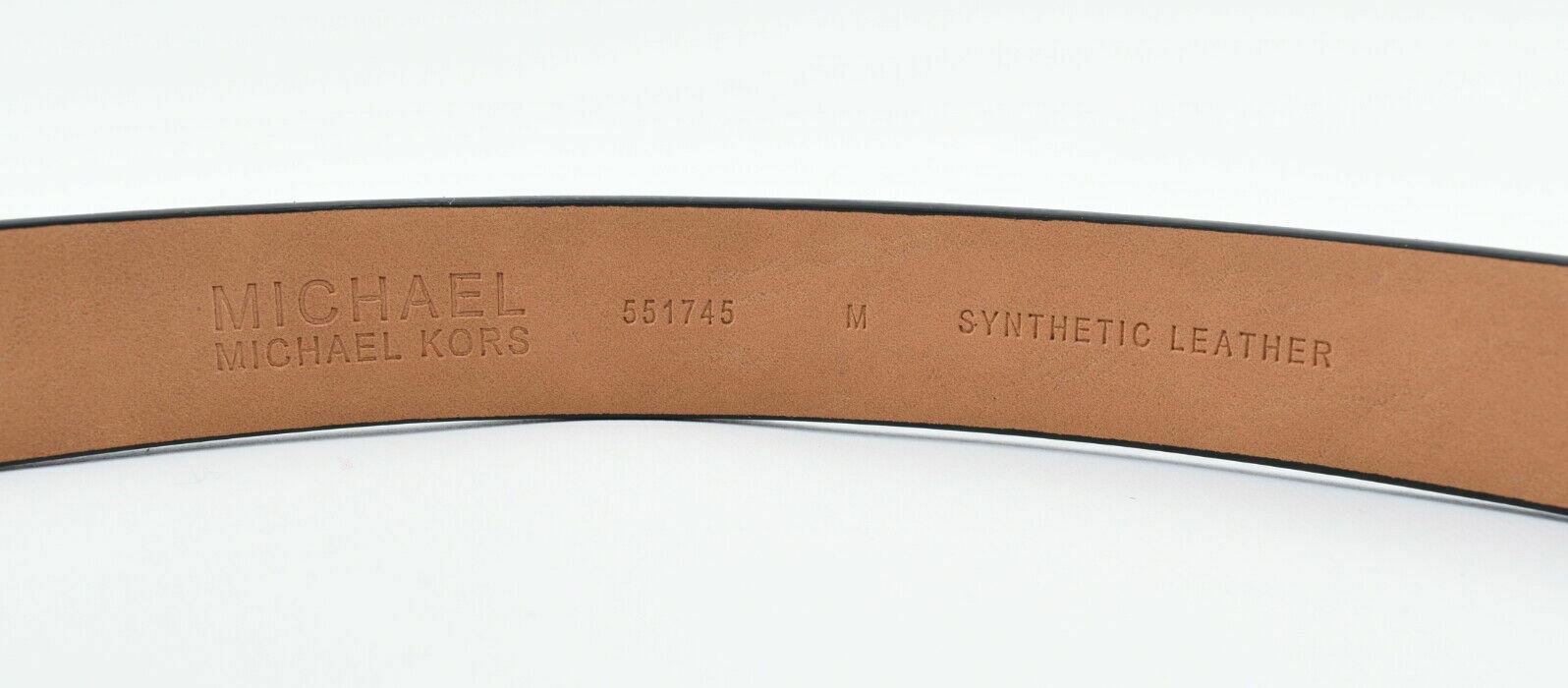 MICHAEL KORS Women's Faux Leather Monogram Belt, Black, 1" wide, size M