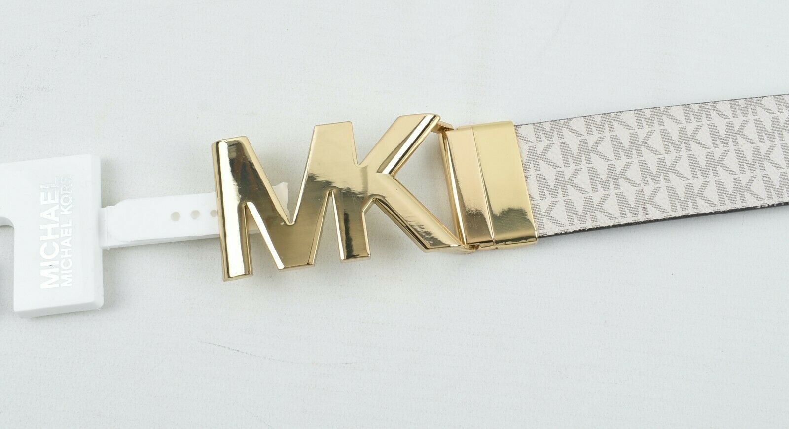 MICHAEL KORS Women's REVERSIBLE Monogram Belt, Vanilla/Tan, size MEDIUM