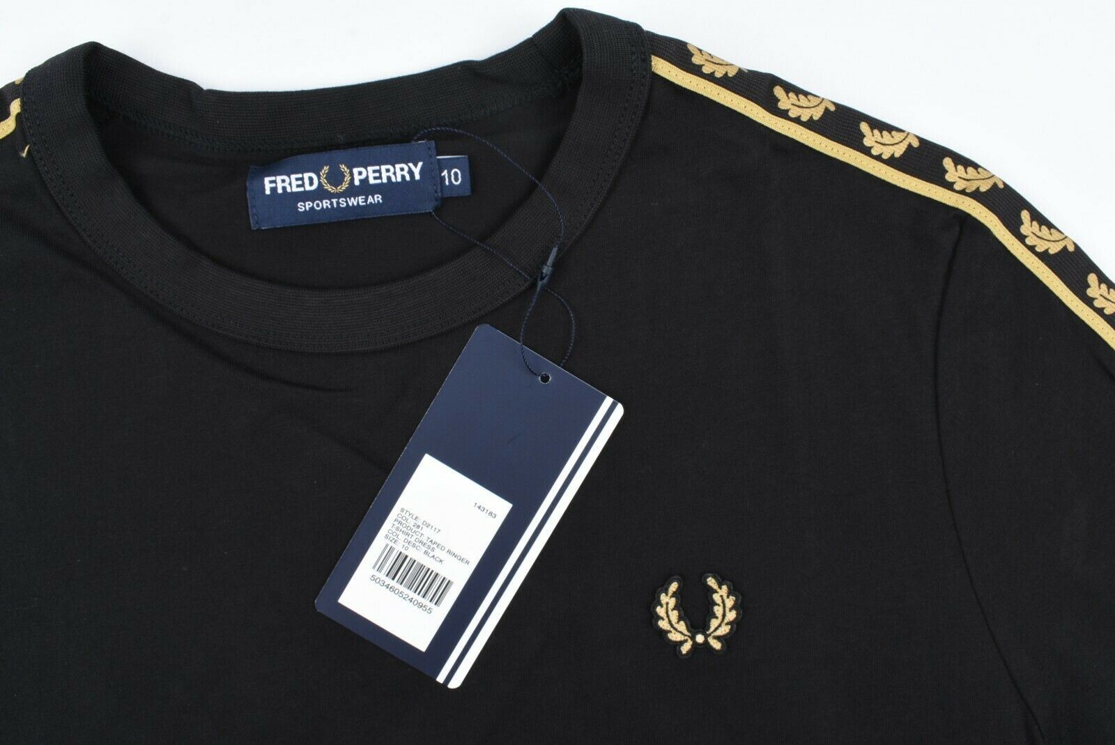 FRED PERRY Women's Taped Ringer T-shirt Dress, Black - size UK 10