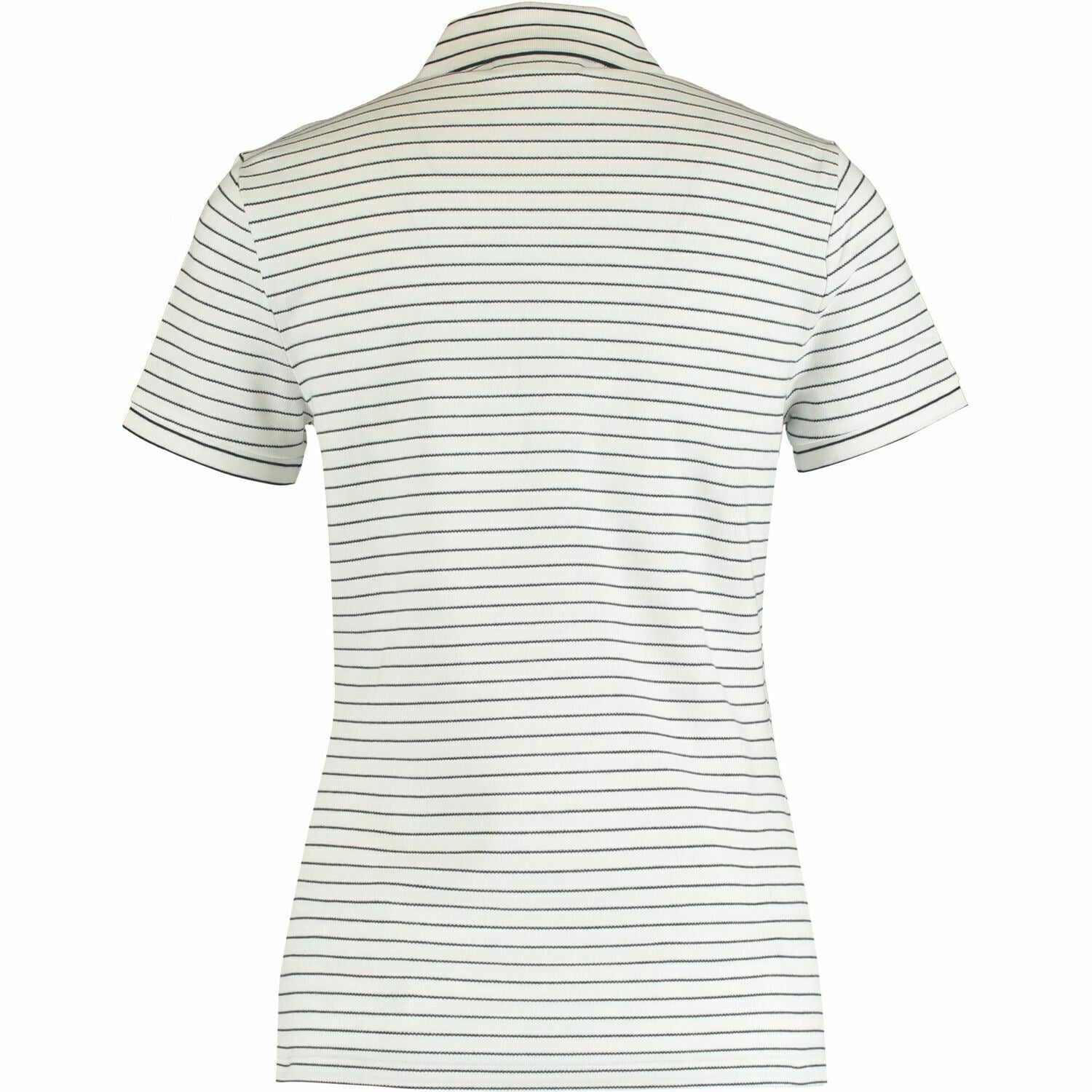 LACOSTE Womenâs Polo Shirt, SLIM FIT, Off-white/Navy Blue Striped, size UK 16