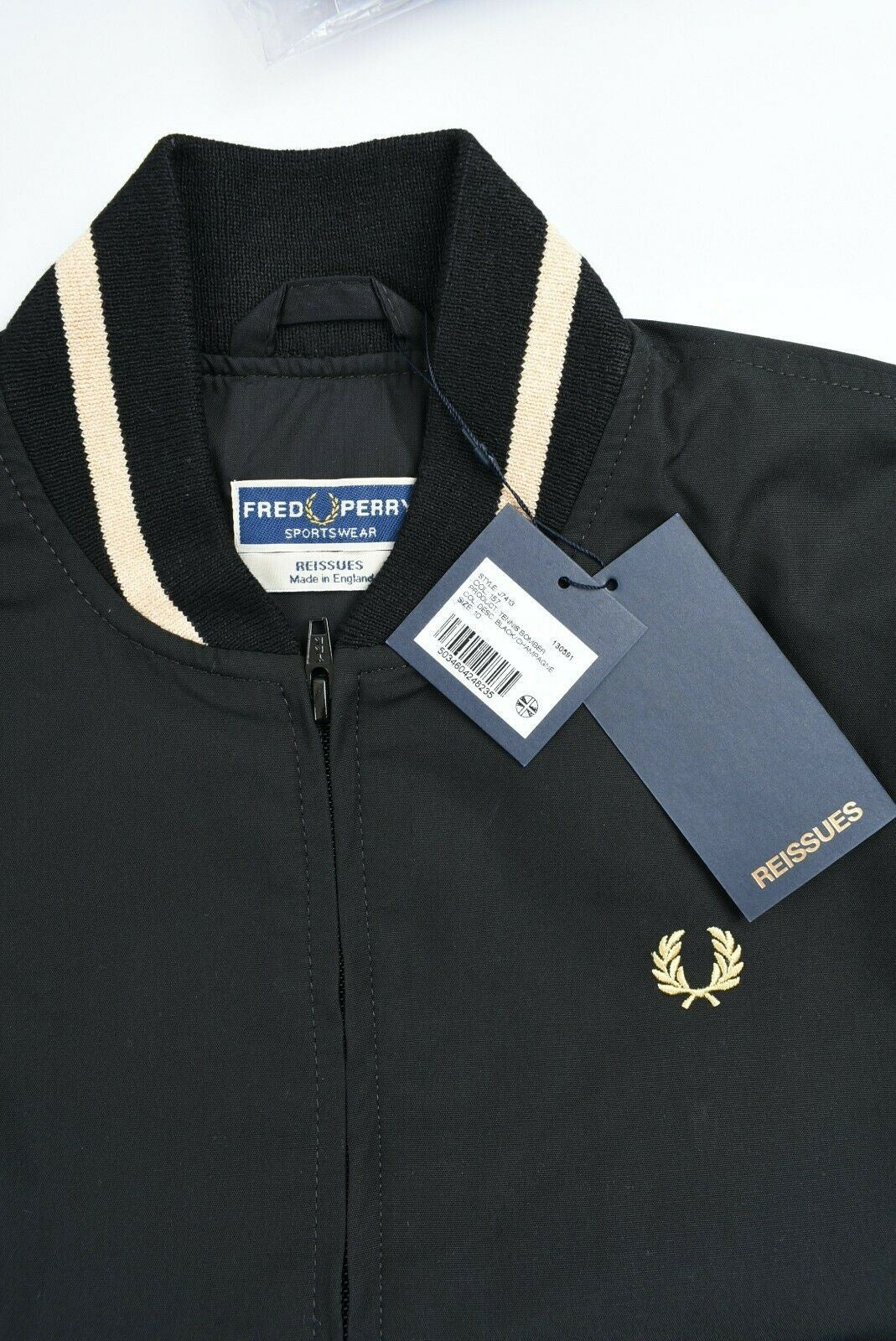 FRED PERRY Women's Tennis Bomber Jacket, Black/Champagne, size UK 10