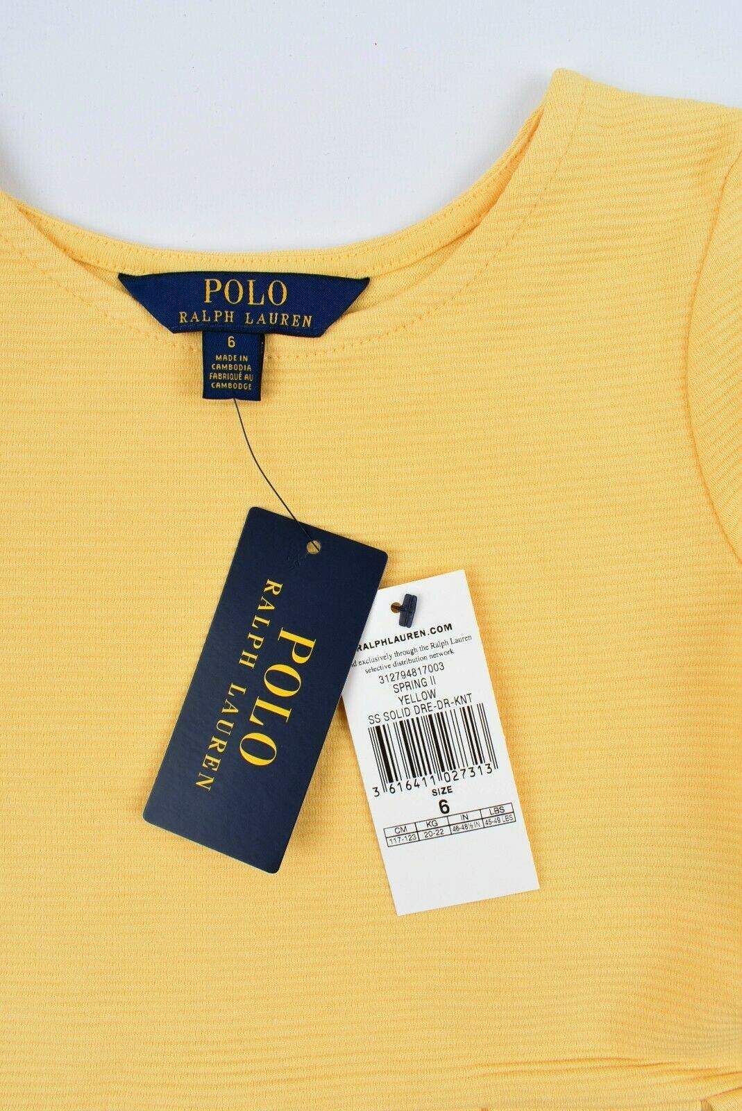 POLO RALPH LAUREN Girls' Yellow Rib Knit Skater Dress, size 6 years