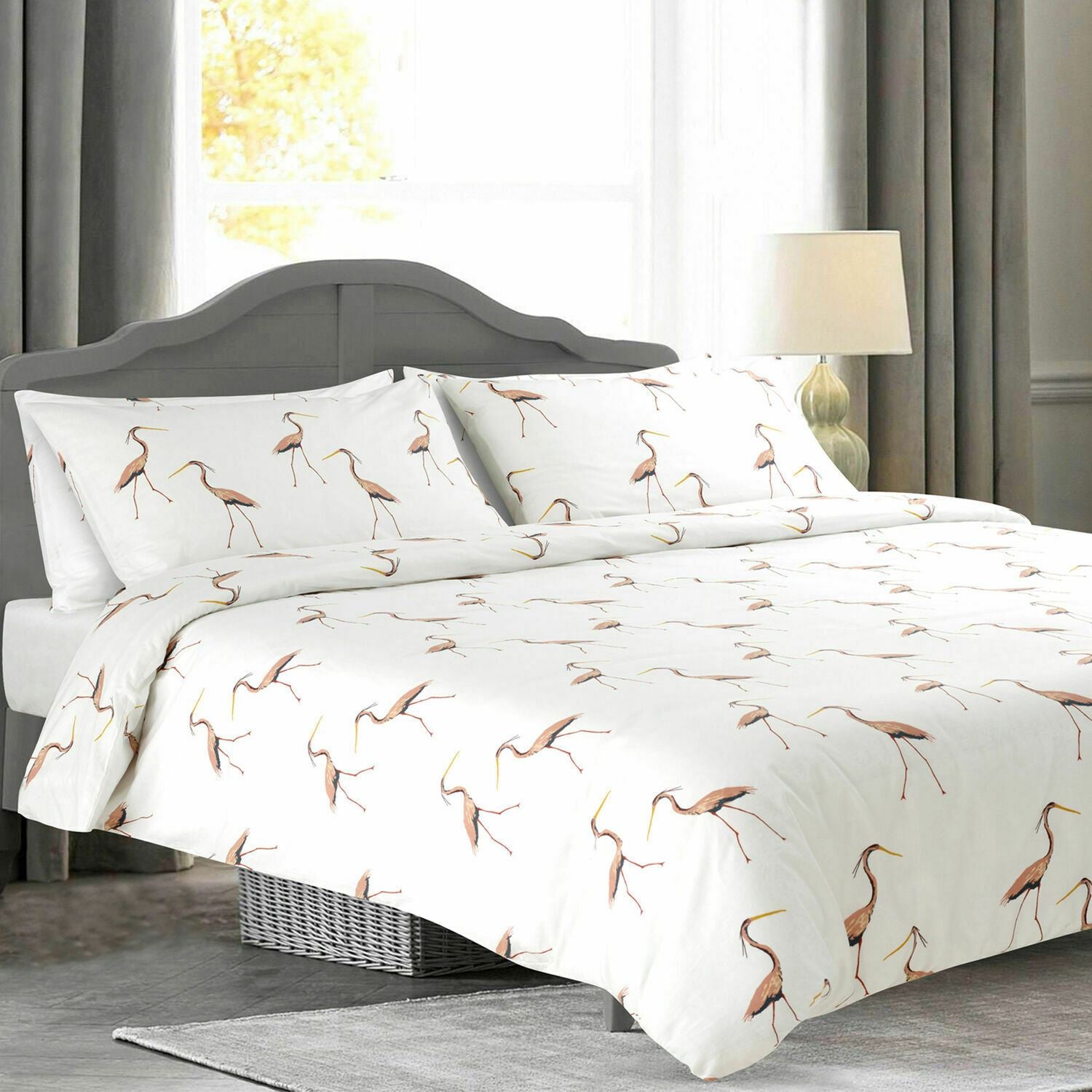 EMILY BOND Double Duvet Cover Set, White/Crane Print