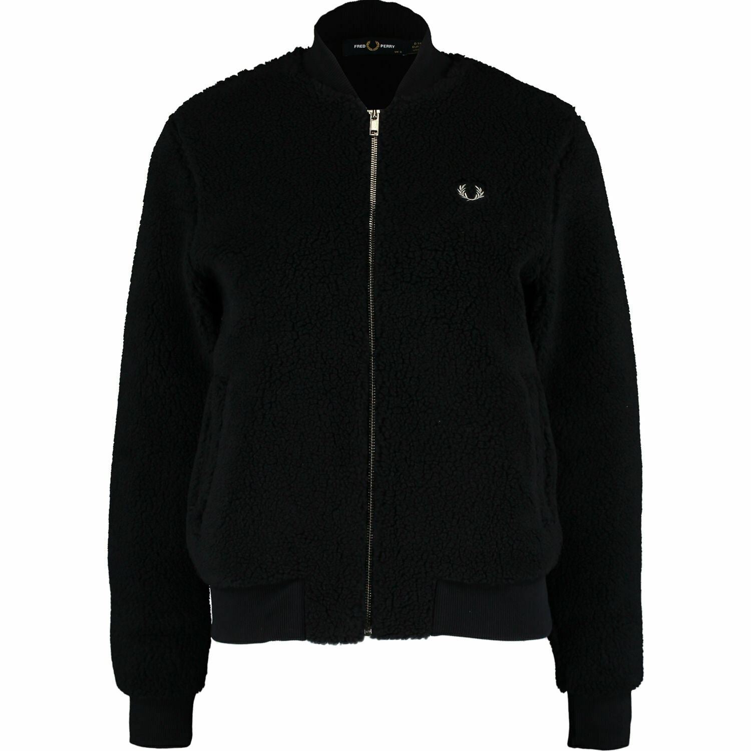 FRED PERRY Women’s BORG Fleece Signature Bomber Jacket, Navy Blue, size UK 10