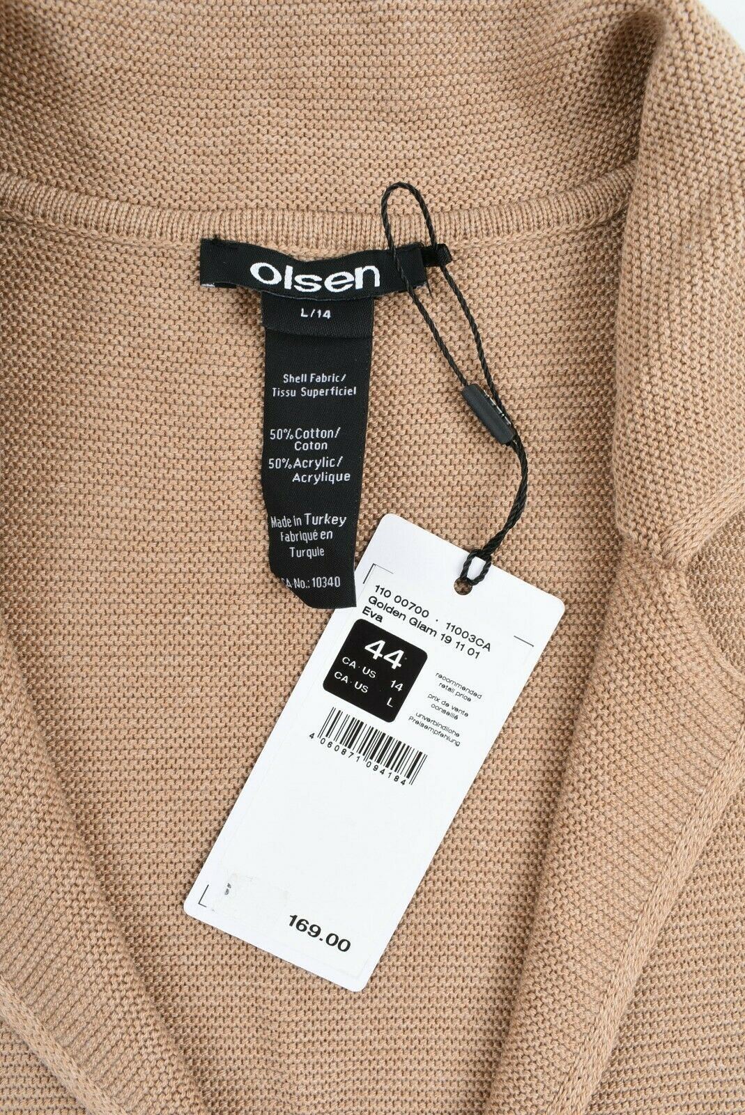 OLSEN Women's Button Up Cardigan, Tan Brown, size L