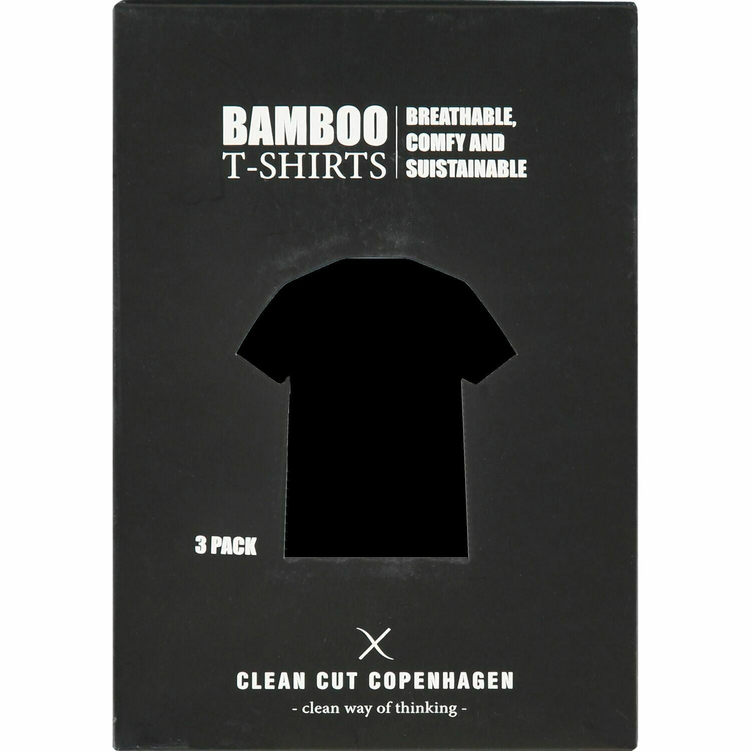 CLEAN CUT COPENHAGEN Men's 3-Pack Bamboo T-Shirts, Black, size L RRP £55