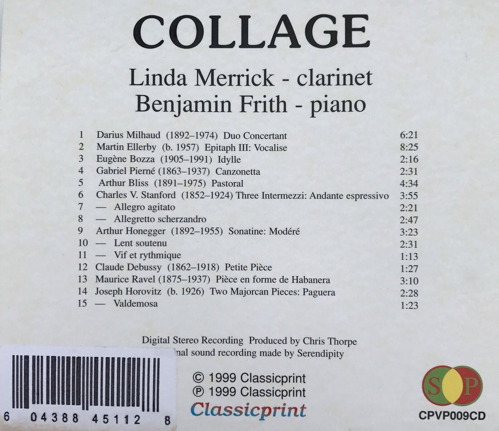 LINDA MERRICK/BENJAMIN FRITH - Collage CD - UK Classicprint 1999 - 15 Tracks