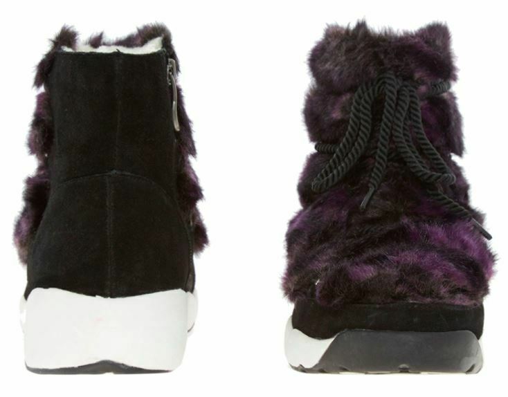SO QUEEN Women's Purple Faux Fur and LEATHER Giovanna Boots - UK 5 UK 6