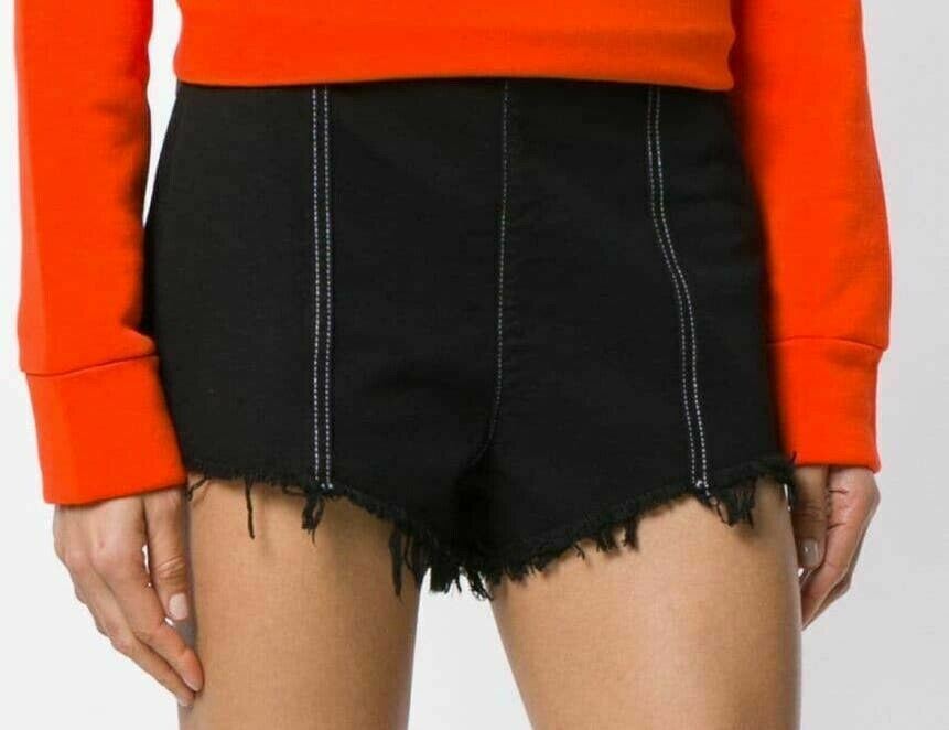 MSGM Women's High Waisted Denim Shorts, Black, size UK 6 / IT 38