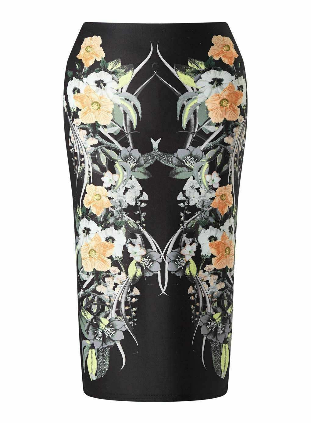 MISS SELFRIDGE Women's Black Tropical Pencil Skirt size UK 4