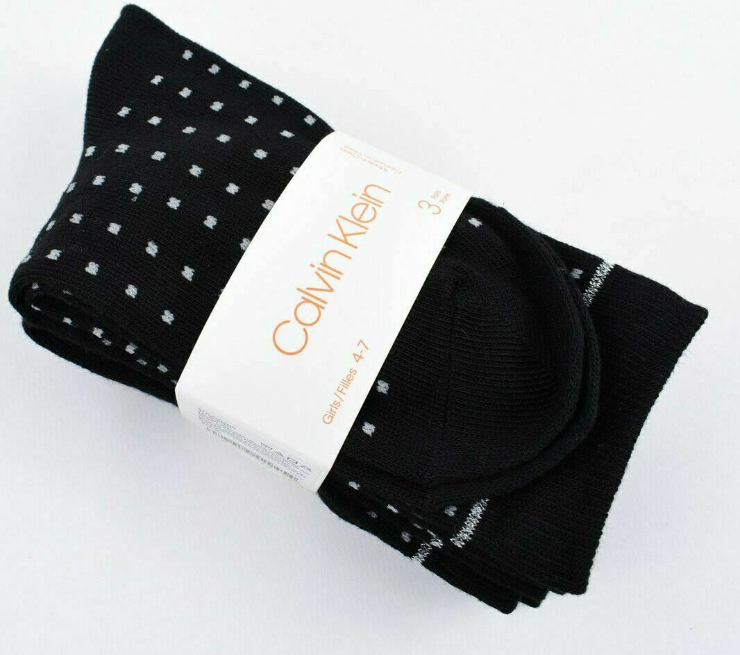 CALVIN KLEIN 3-pack Girls' Kids' Socks, Black/Dotted, UK kids shoe size 9-12