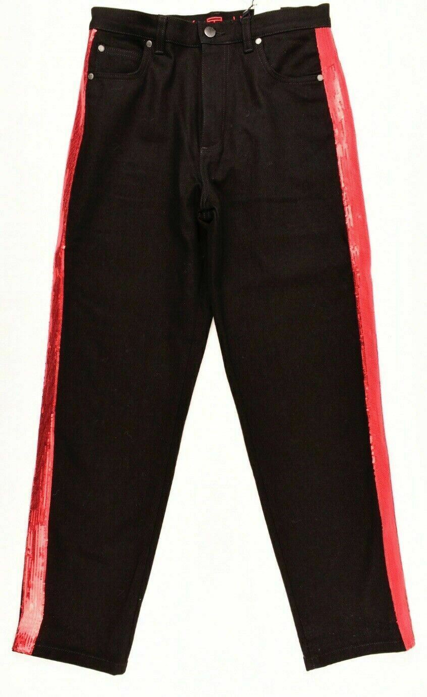 TOMMY HILFIGER x GIGI HADID Women's Black Jeans with Red Sequin Stripes, W27 L32