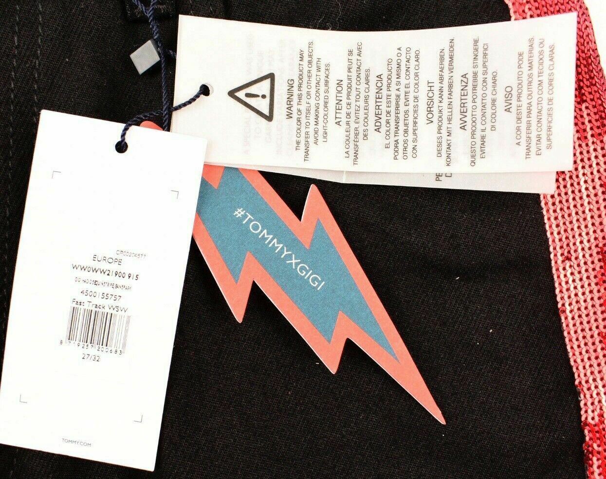 TOMMY HILFIGER x GIGI HADID Women's Black Jeans with Red Sequin Stripes, W27 L32