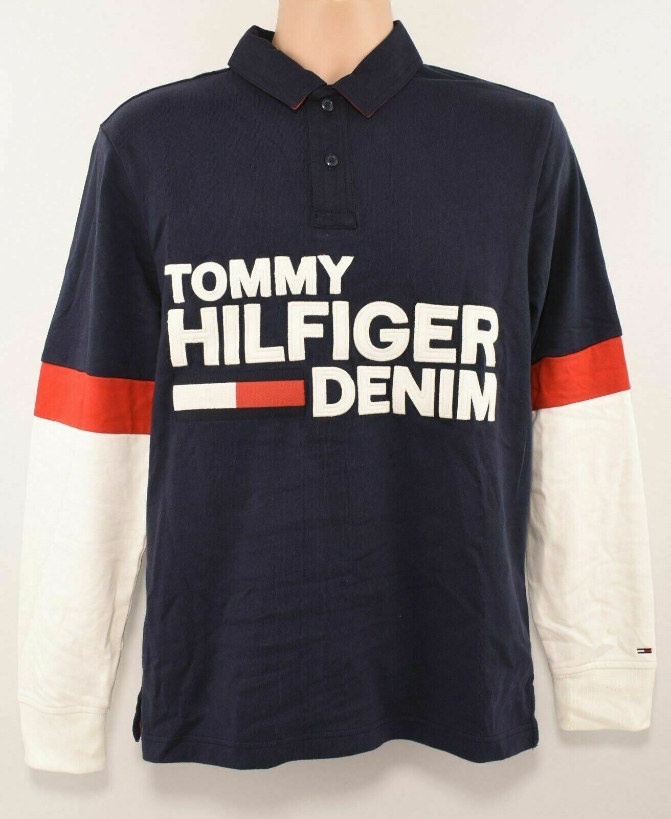 TOMMY HILFIGER Men's Long Sleeve Polo Shirt, Navy Blue, size S /size M /size L