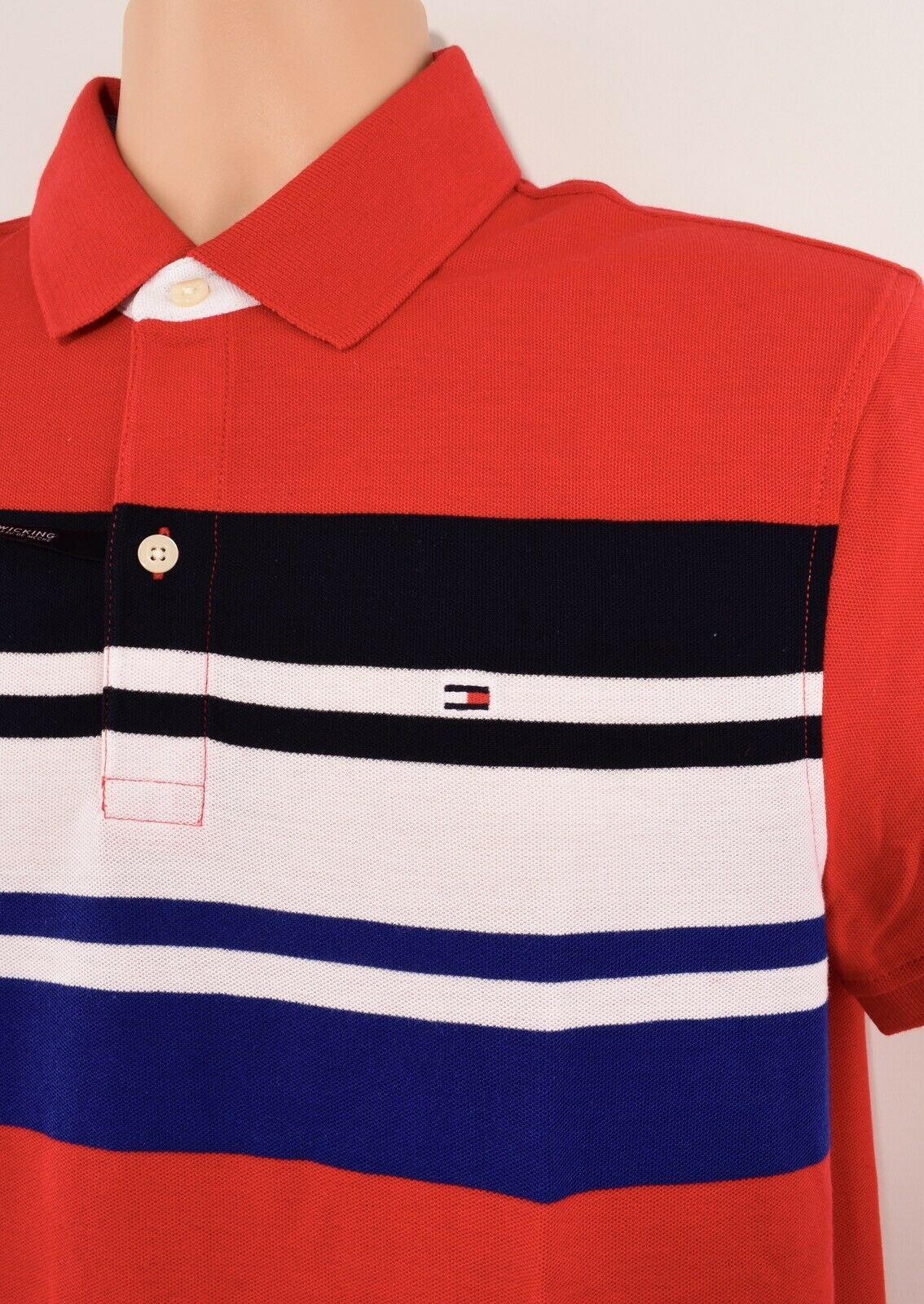 TOMMY HILFIGER Men's PERFORMANCE Polo Shirt, Red/Striped, size MEDIUM