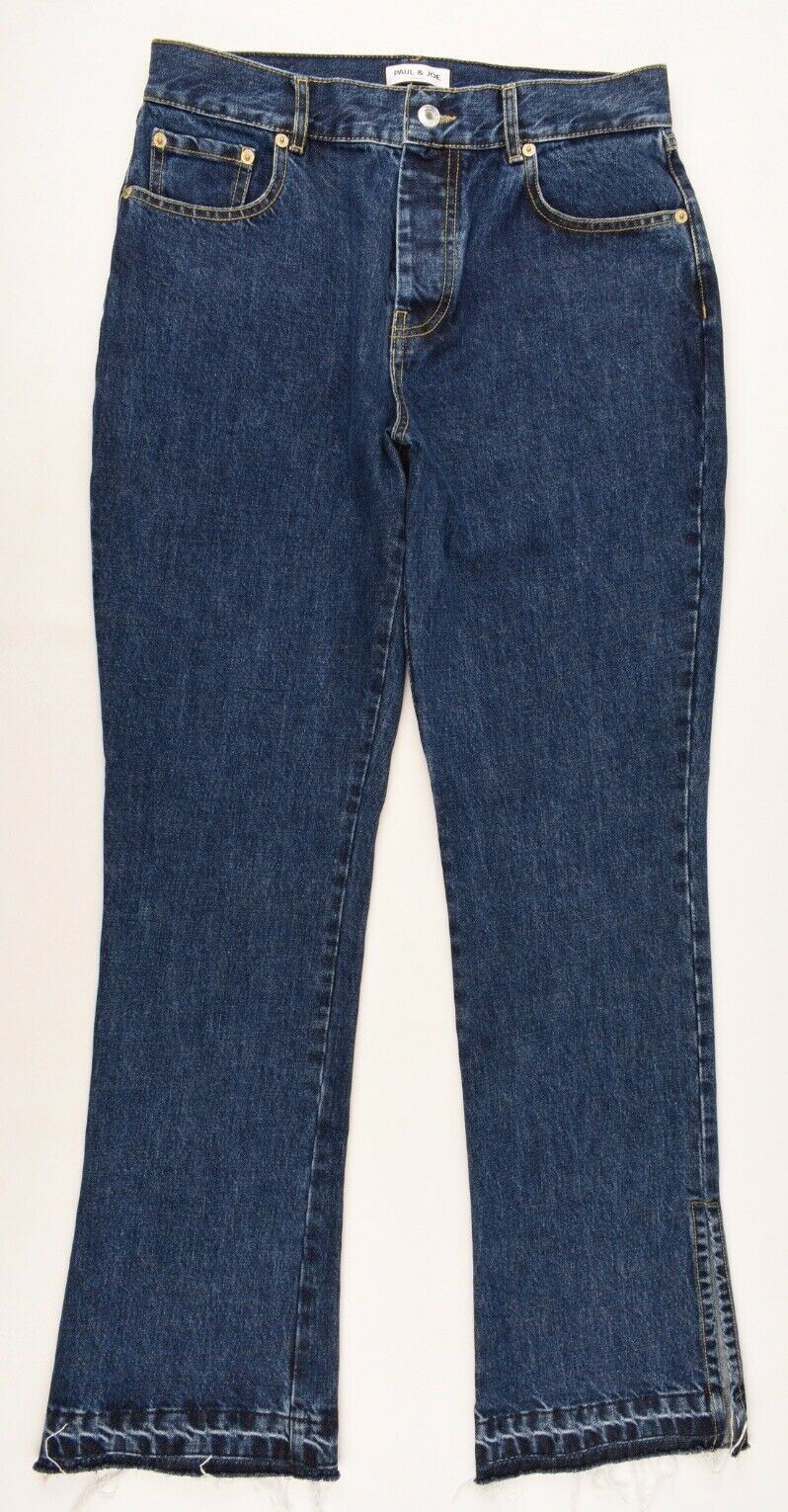 PAUL & JOE Women's FLAIRSOU Blue Frayed Hem Straight Leg Jeans, size W29