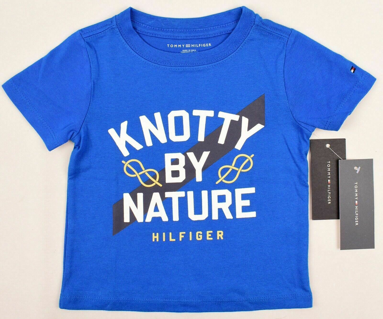TOMMY HILFIGER Baby Boys' Slogan Print Short Sleeve Tee, Blue, sizes 12 m 18 m