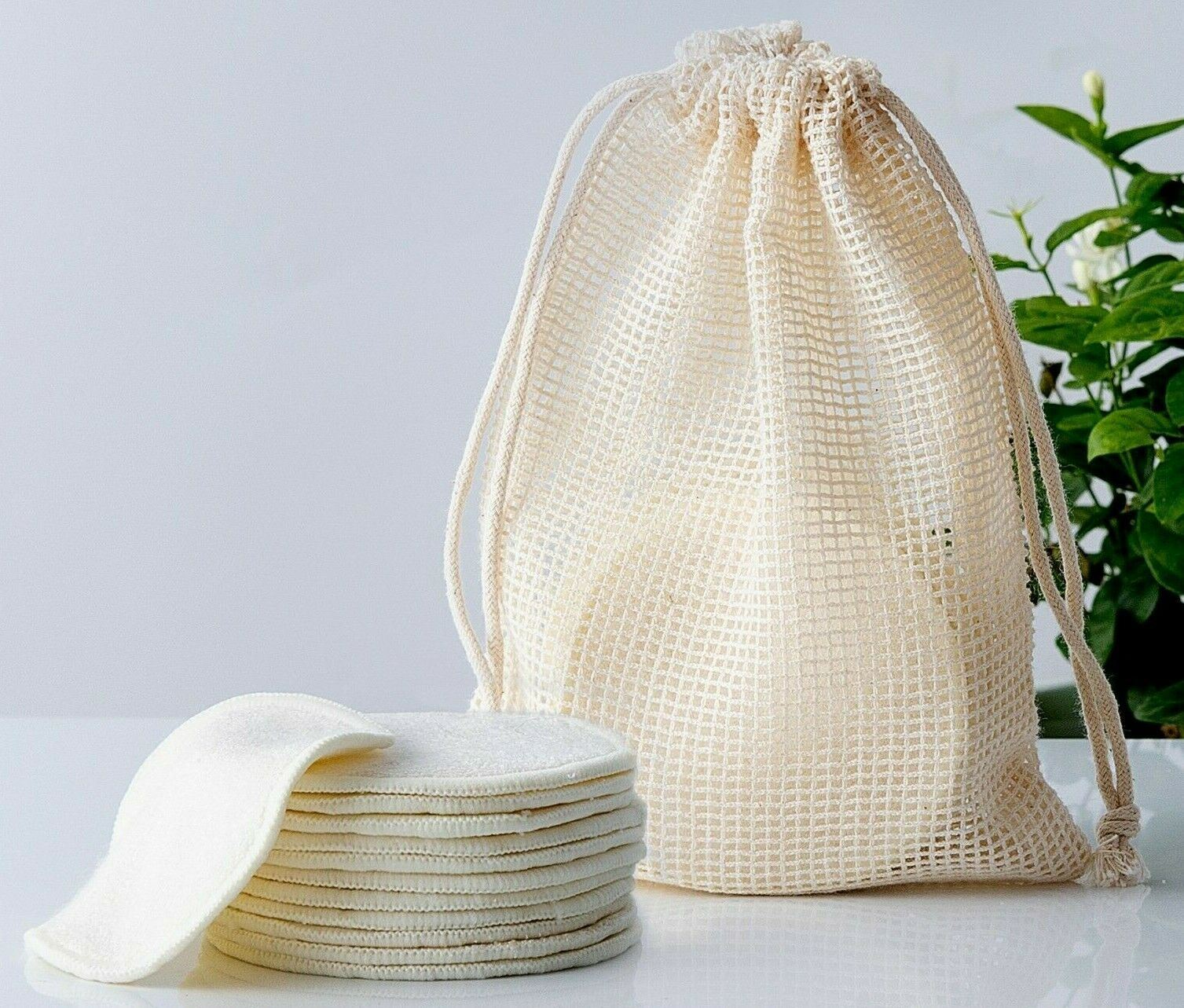 10Pcs Reusable Eco Friendly Bamboo Make Up Remover Cleansing Pads & Laundry Bag