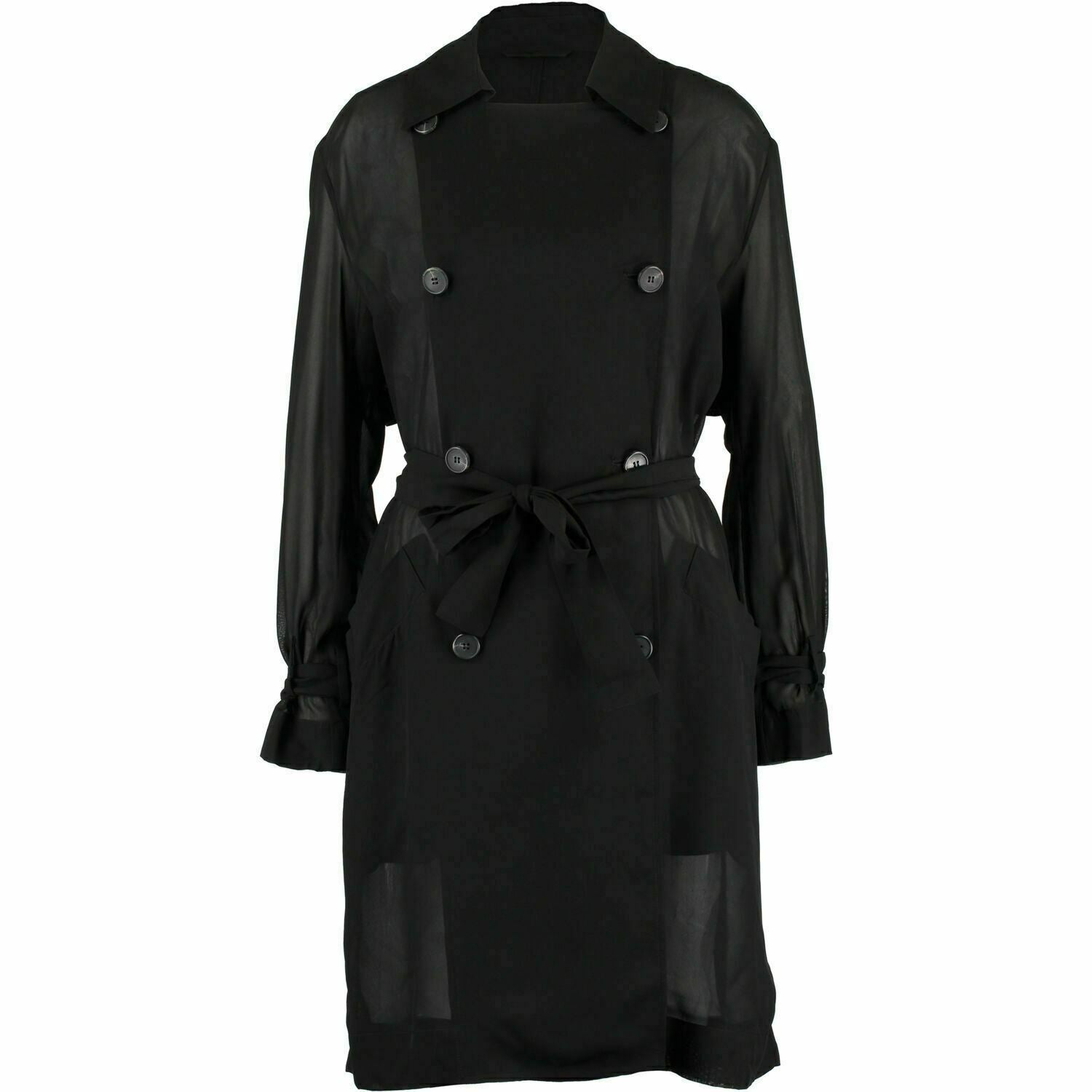 ALLSAINTS Womenâs BRIA Black Longline Lightweight Sheer Trench Coat, size M