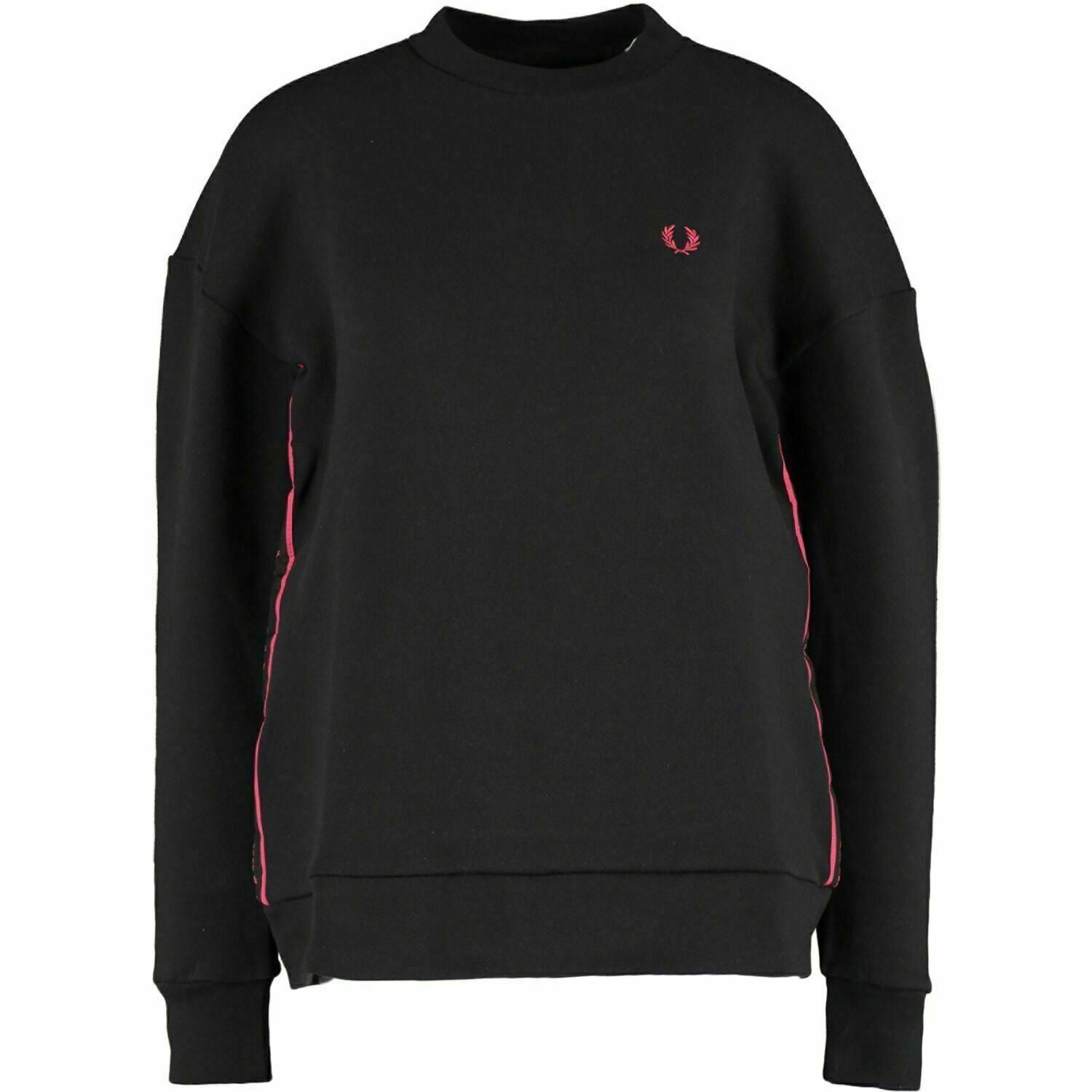FRED PERRY Women's Black & Pink Side Tape Sweatshirt, UK 10