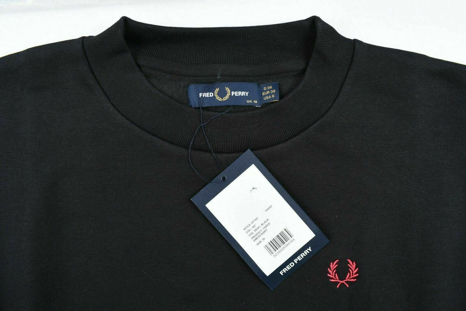 FRED PERRY Women's Black & Pink Side Tape Sweatshirt, UK 10