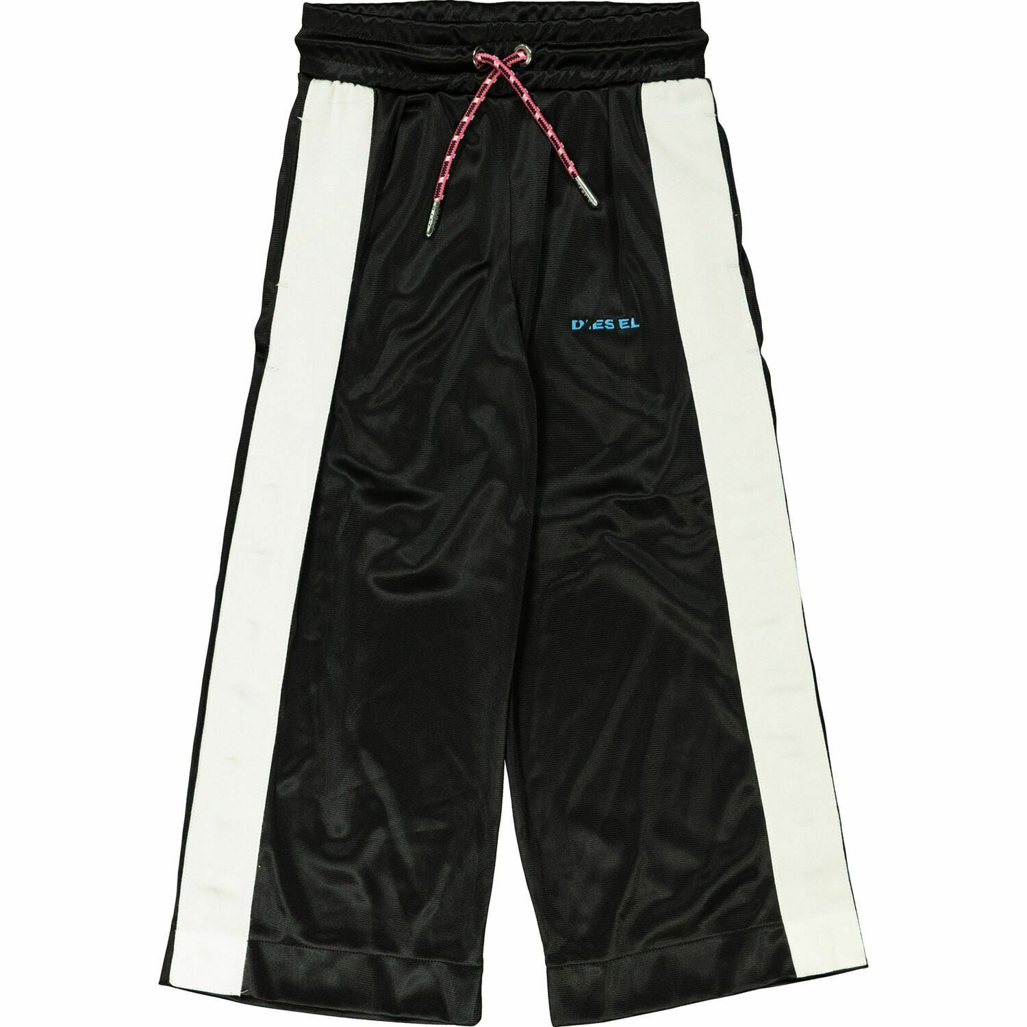 DIESEL Girls' PROBIN Wide Leg Track Joggers Trousers, Black/White, size 14 years