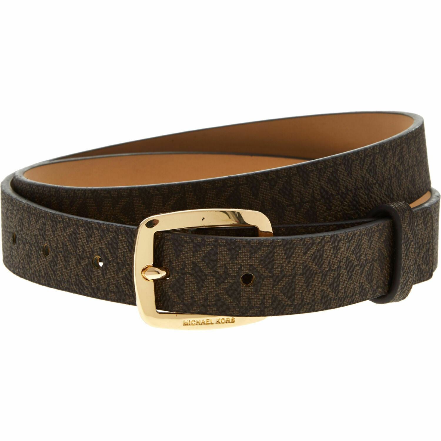 MICHAEL KORS Women's Faux Leather Monogram Belt, Brown 1" wide, size M