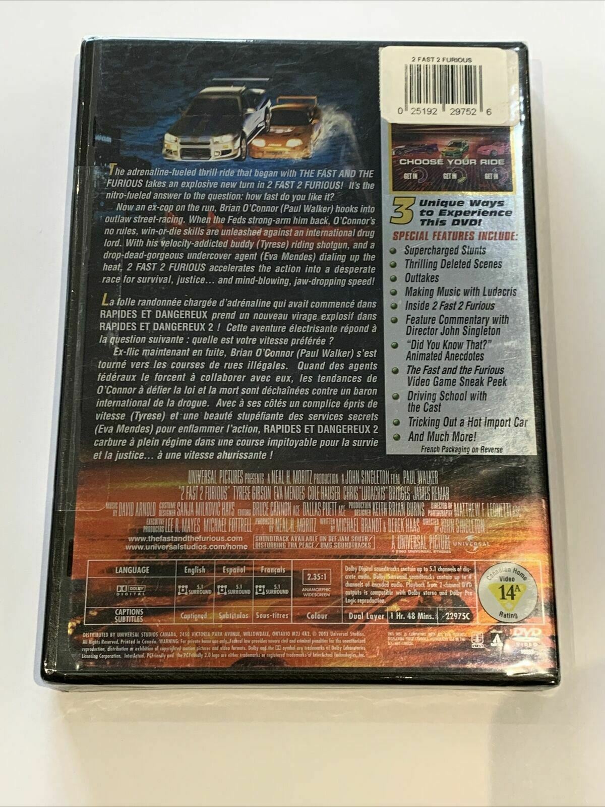 2 Fast 2 Furious (DVD, 2003, Widescreen) RARE PAUL WALKER Region 1