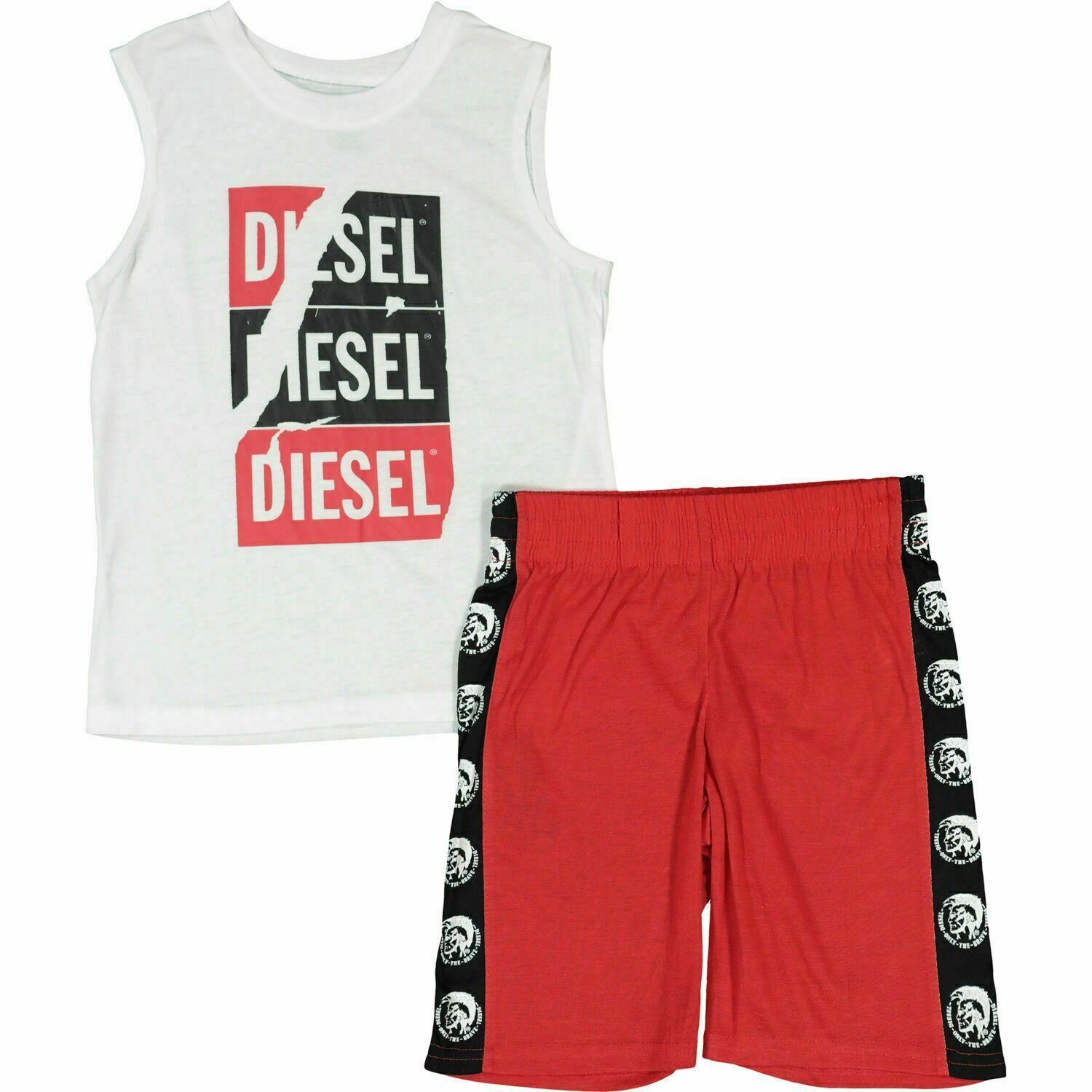 DIESEL Boys Kids 2-pc Pyjama Set Vest Tank Top & Shorts White & Red size 6 years