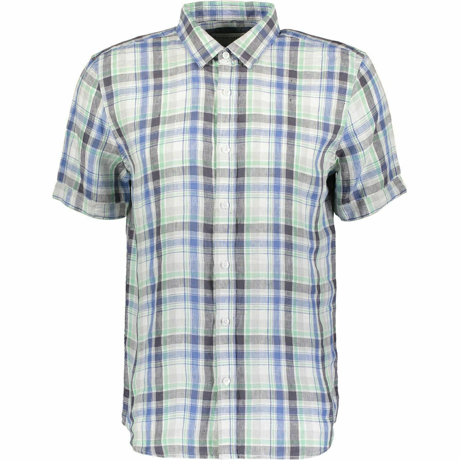 RACING GREEN Men's Pure Linen Checkered Casual Shirt, Blue & Green, size Small