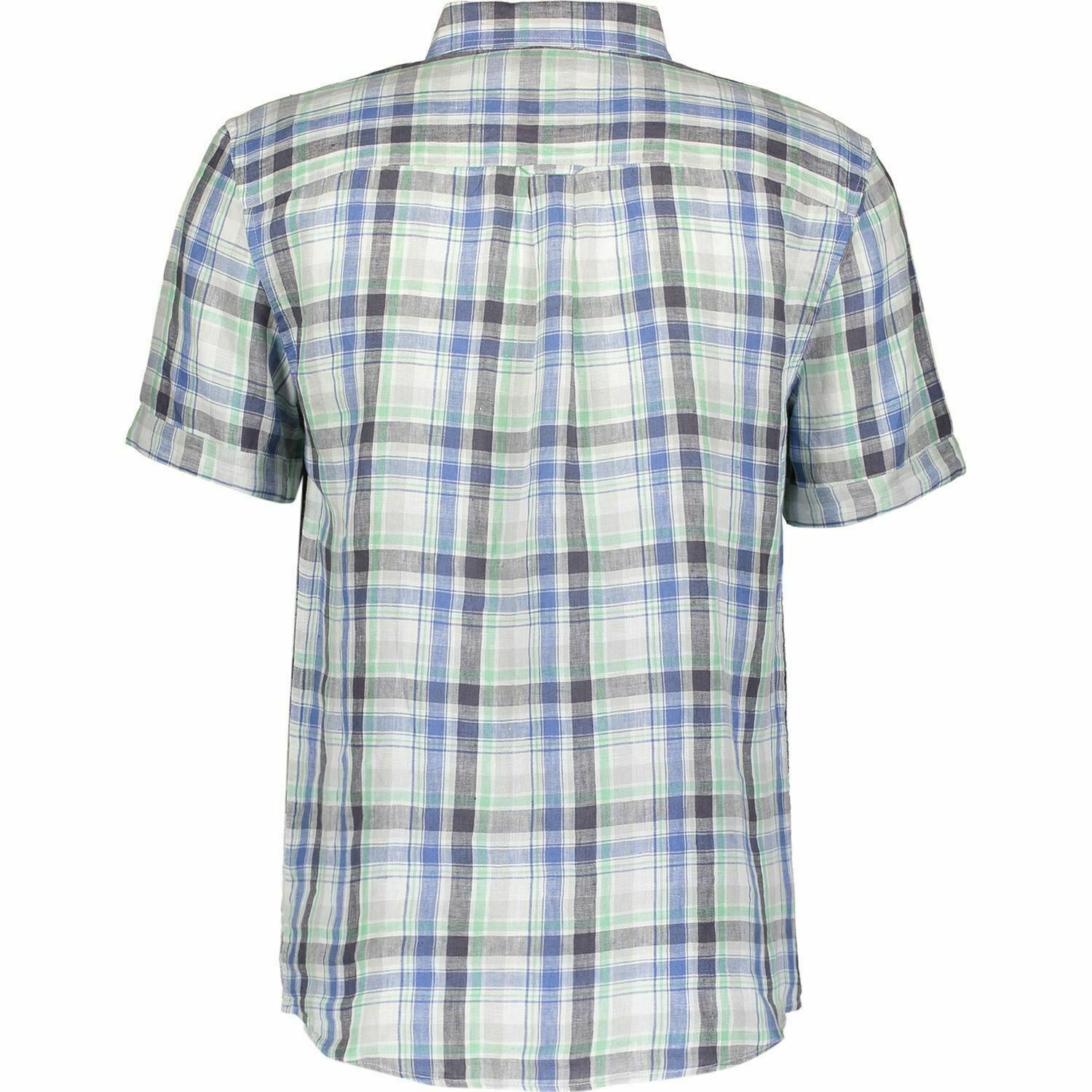 RACING GREEN Men's Pure Linen Checkered Casual Shirt, Blue & Green, size Small