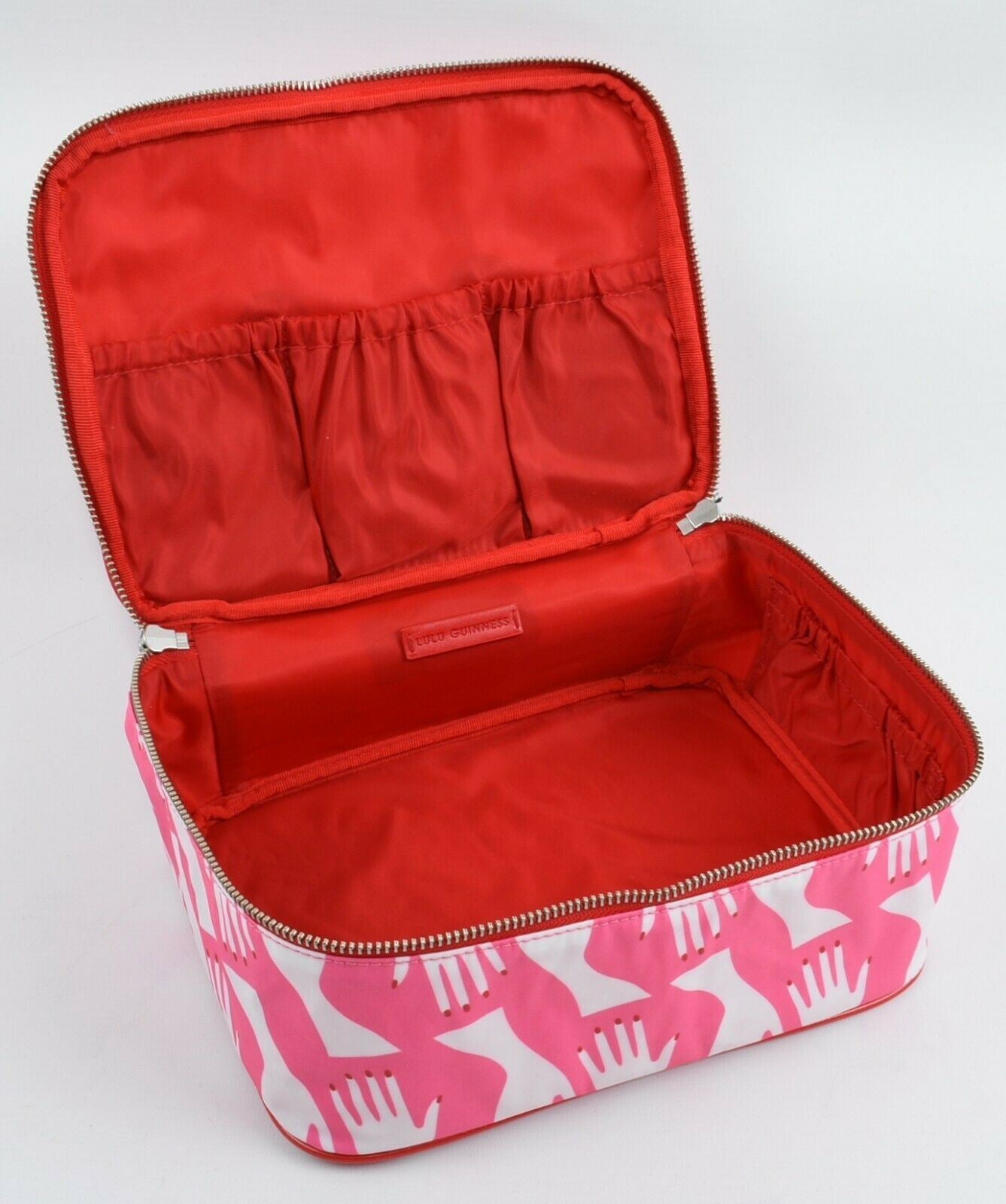 LULU GUINNESS Hug Print Large Vanity Case, Peony Pink    RRP £75
