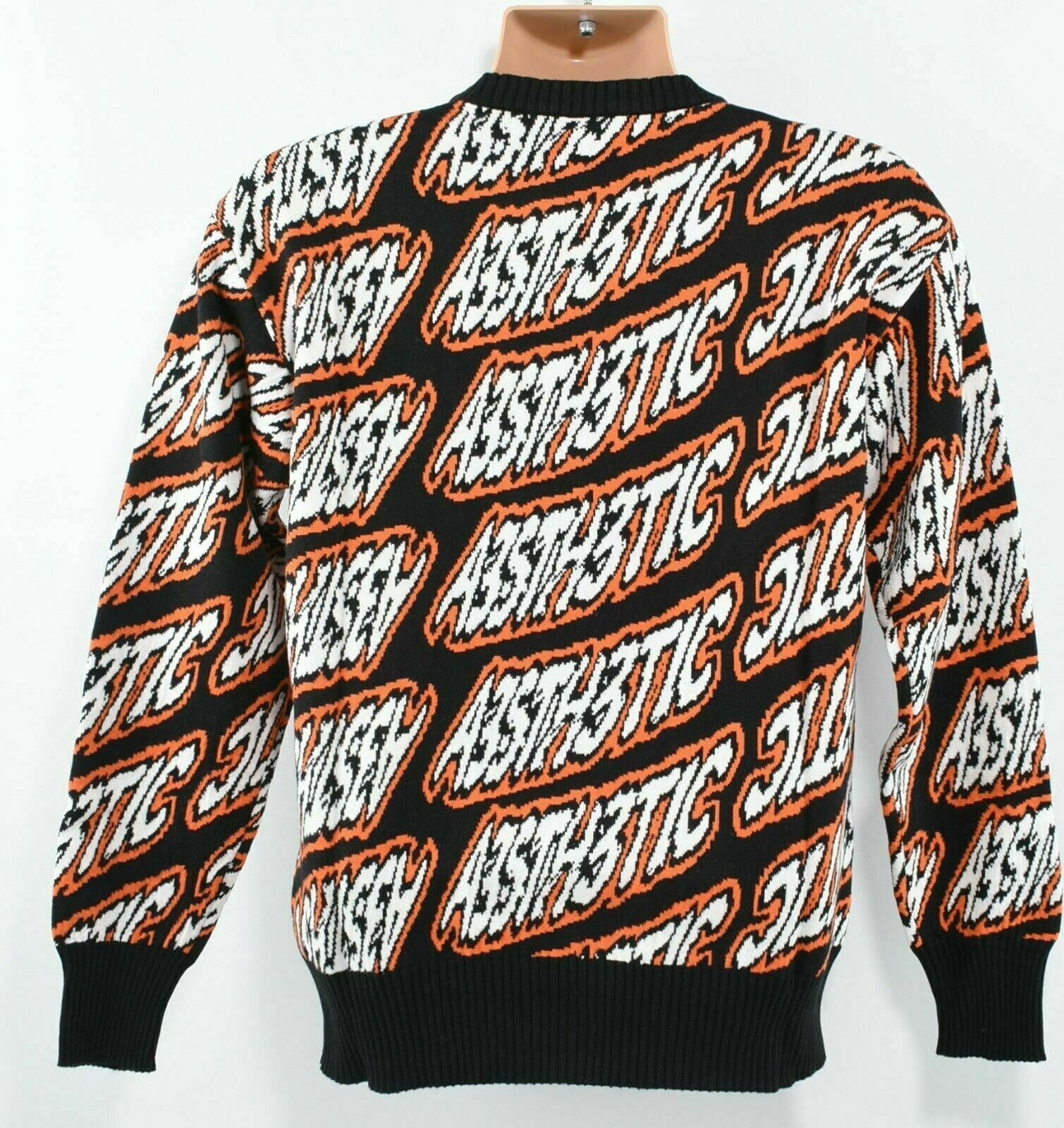 DIESEL Men's All Over Logo Crew Neck Jumper, Black/Orange/White, size S