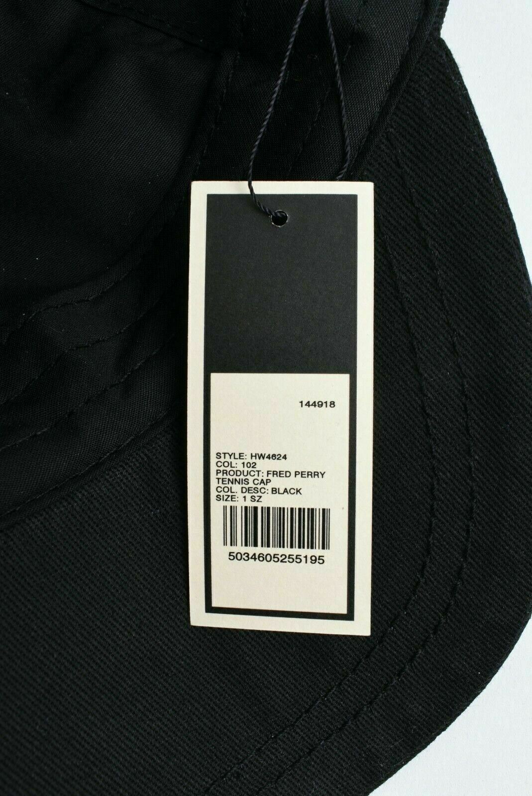 FRED PERRY Men's Black Tennis Cap Hat, White Logo