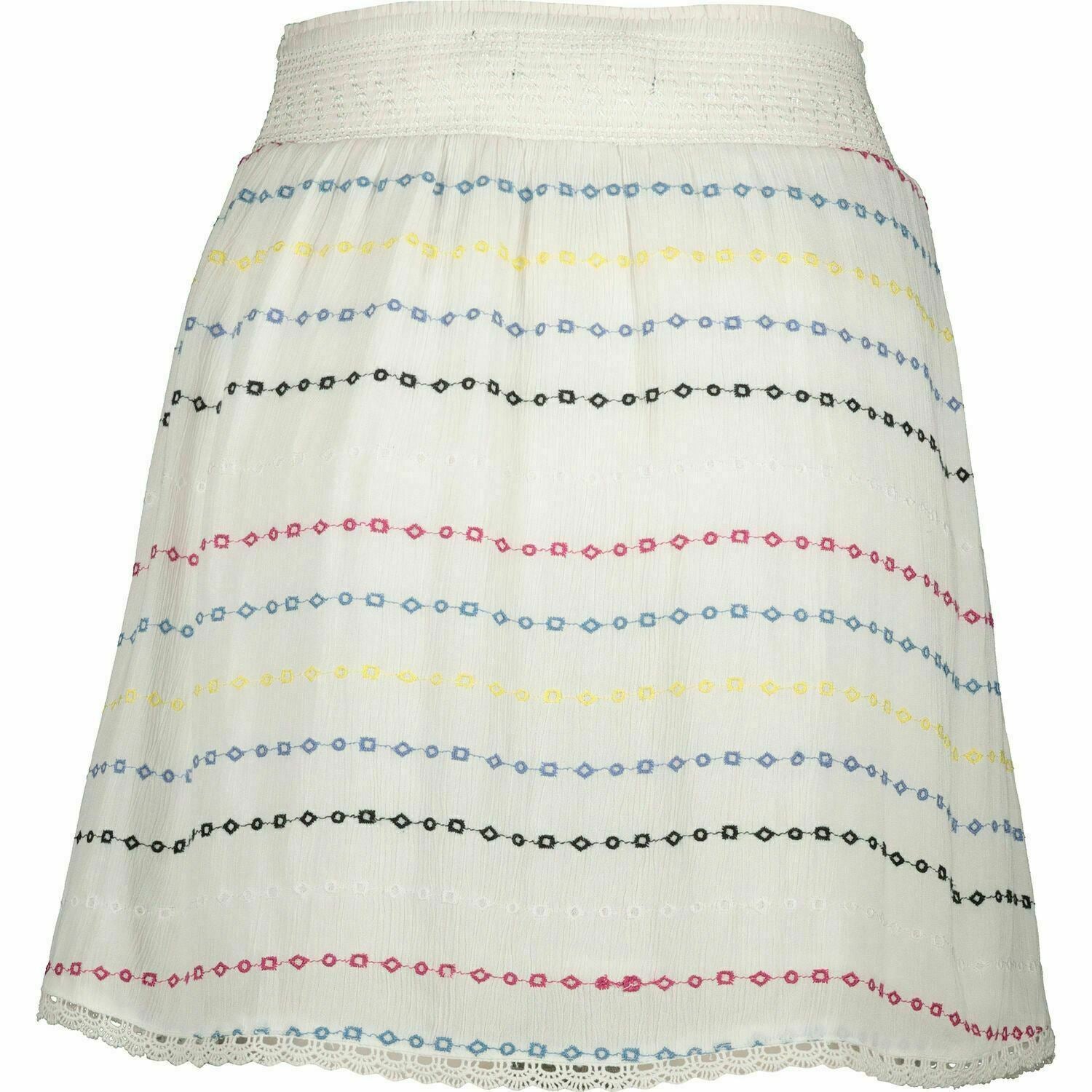 SUPERDRY Women's SARA Smocking Skirt, White/Geo, size XS / UK 8