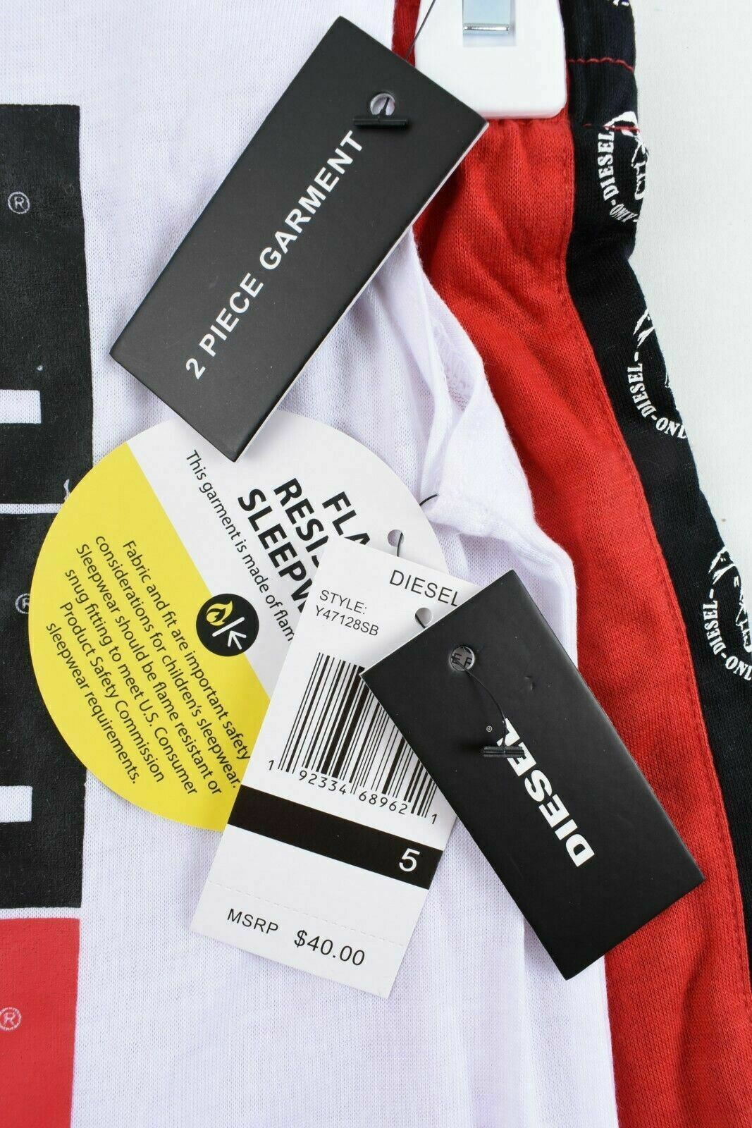 DIESEL Boys Kids 2-pc Pyjama Set Vest Tank Top & Shorts White & Red size 5 years