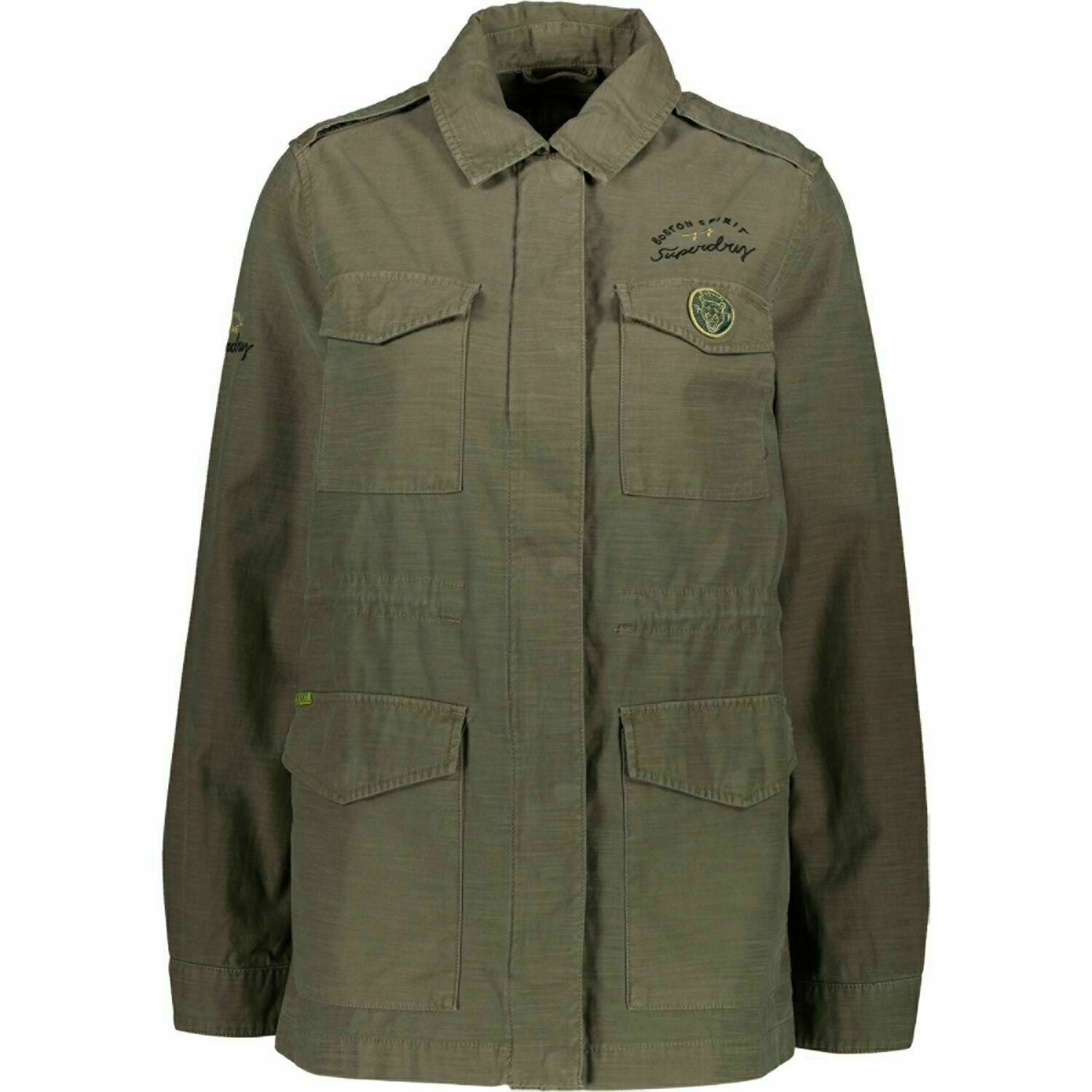 Women's Superdry Slub 4 Pocket Rookie Jacket, Khaki Green, size M UK 12 RRP £74