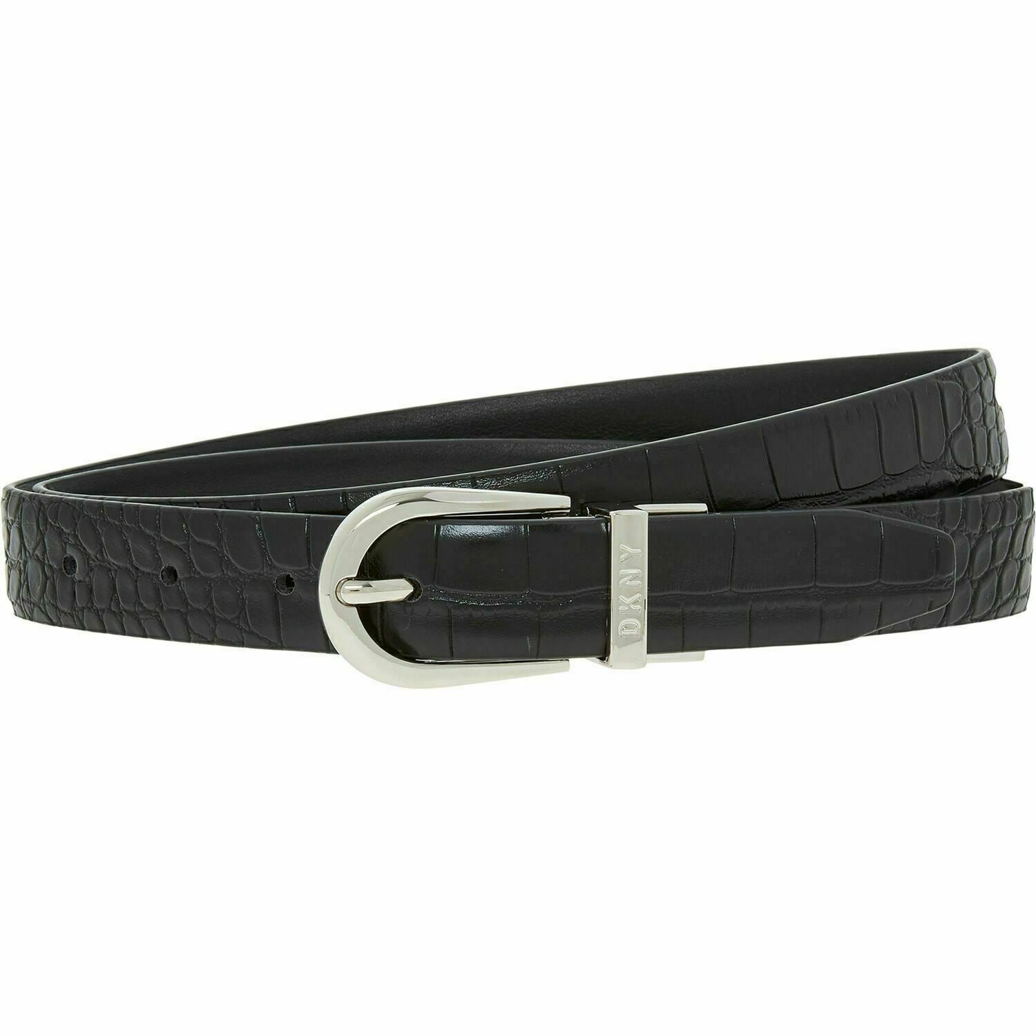 DKNY Women's Faux Leather Reversible Belt, Black Smooth/Moc Crock, size M