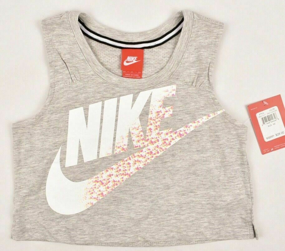 NIKE Girls' Kids' Activewear Cropped Top, Grey, sizes 5 y /6 y /7 years