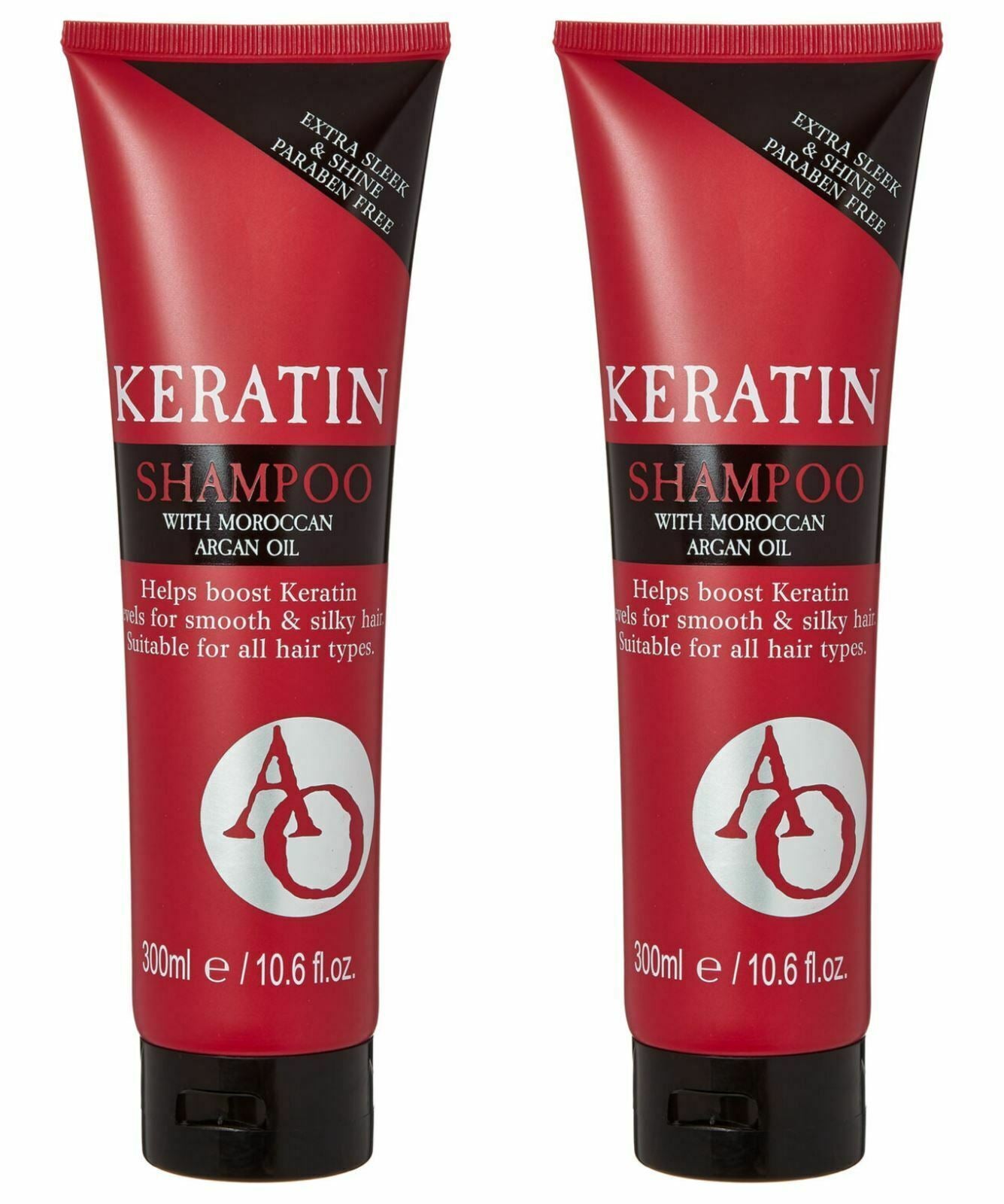 2x KERATIN Shampoo with Argan Oil Extra Sleek & Shine, For All Hair Types, 300ml