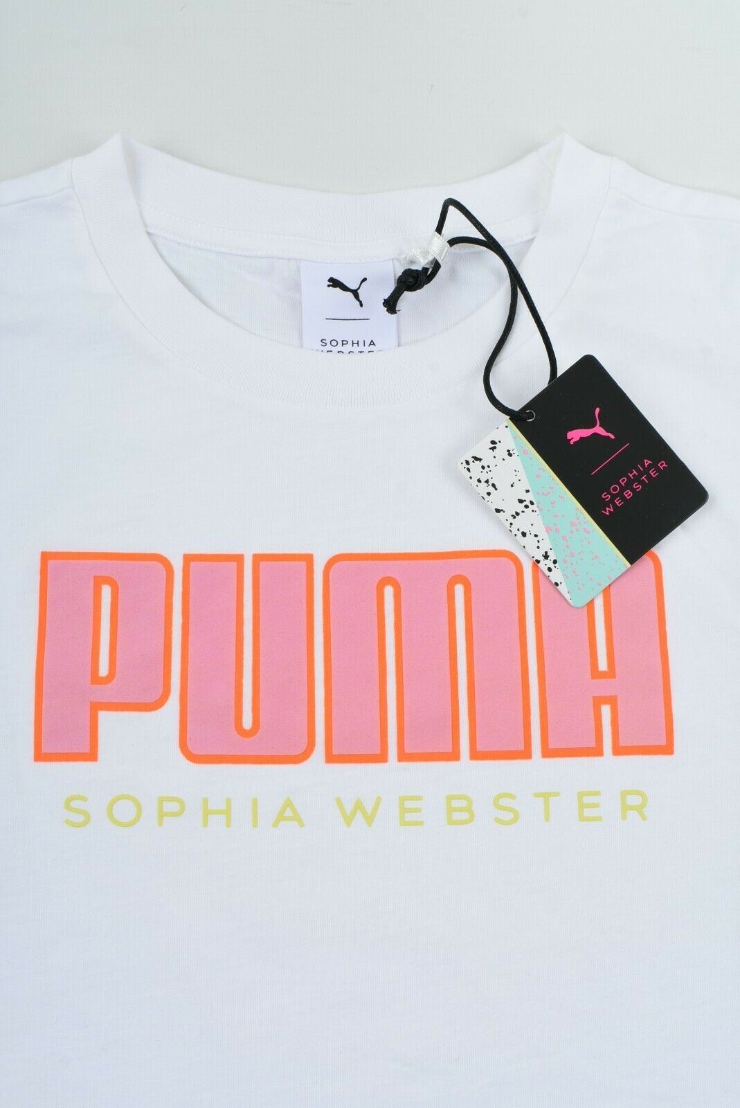 PUMA x SOPHIA WEBSTER Women's White Cropped Logo T-Shirt Top, size XS