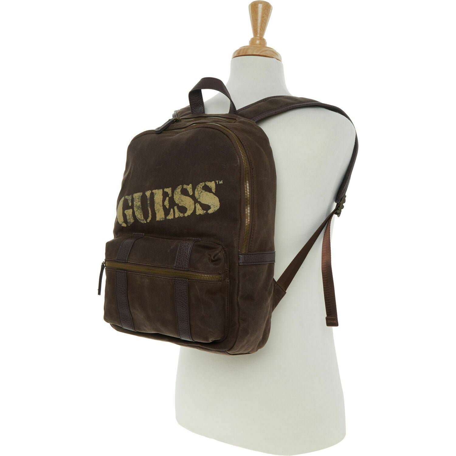 GUESS Men's OUTBACK Brown Canvas Backpack, with Laptop Sleeve